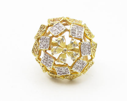 925 Sterling Silver  Topaz Two Tone Floral Dome Cocktail Ring Sz 8.5  RG10956