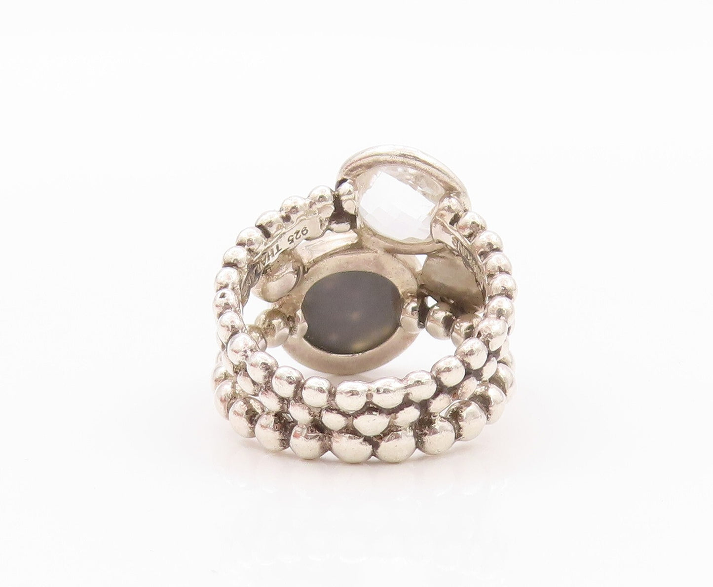 925 Sterling Silver Vintage Ring MICHAEL DAWKINS Drusy Quartz Pearl SZ 7 RG32191