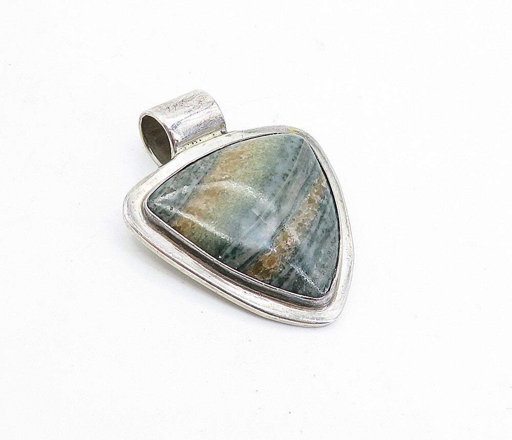 925 Sterling Silver  Vintage Striped Jasper Triangle Slide Pendant  PT3352