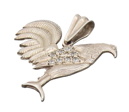 925 Sterling Silver Vintage Cubic Zirconia Carved Hen Big Pendant PT22115