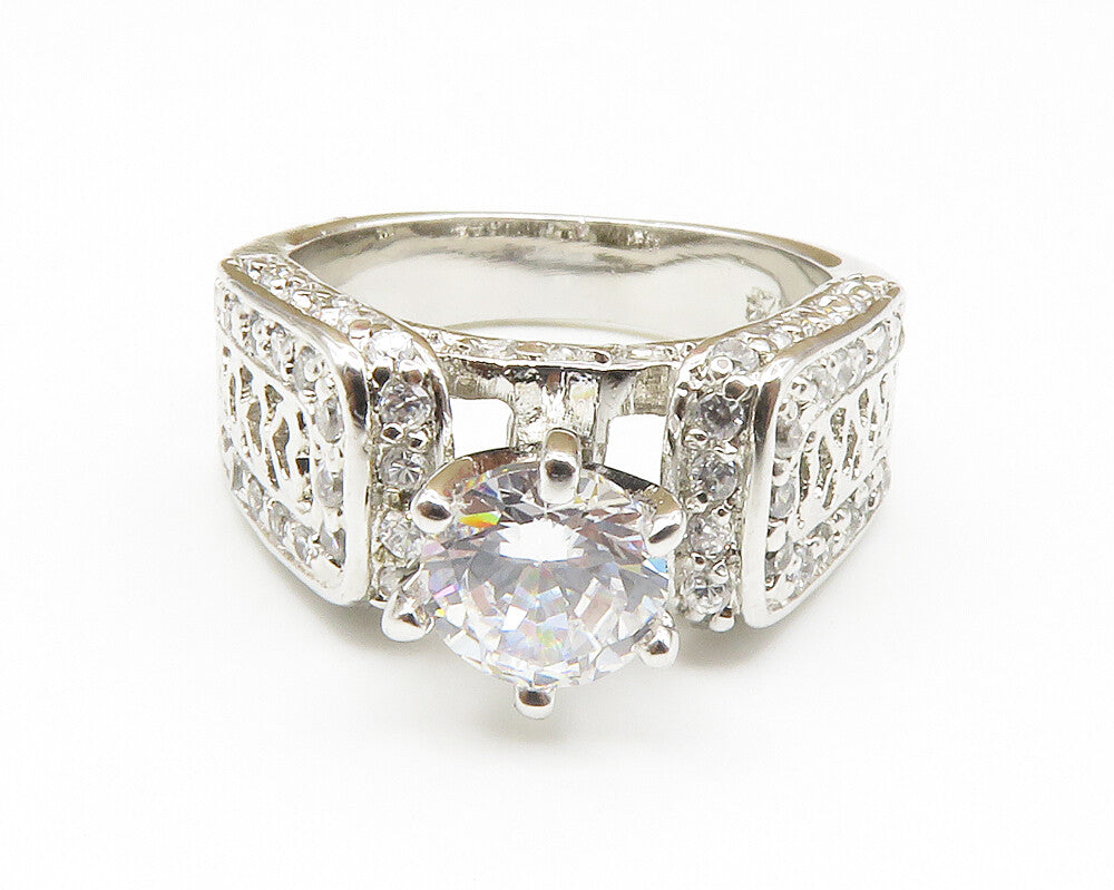 925 Sterling Silver  Shiny Cubic Zirconia Love Hearts Band Ring Sz 7  RG14120