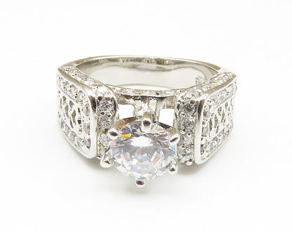 925 Sterling Silver  Shiny Cubic Zirconia Love Hearts Band Ring Sz 7  RG14120
