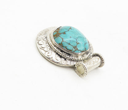 925 Sterling Silver  Vintage Turquoise Swirl Pattern Slide Pendant  PT6442