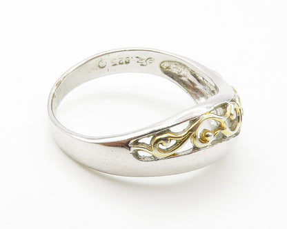 925 Sterling Silver  Shiny Two Tone Swirl Vine Dome Band Ring Sz 7  RG14345