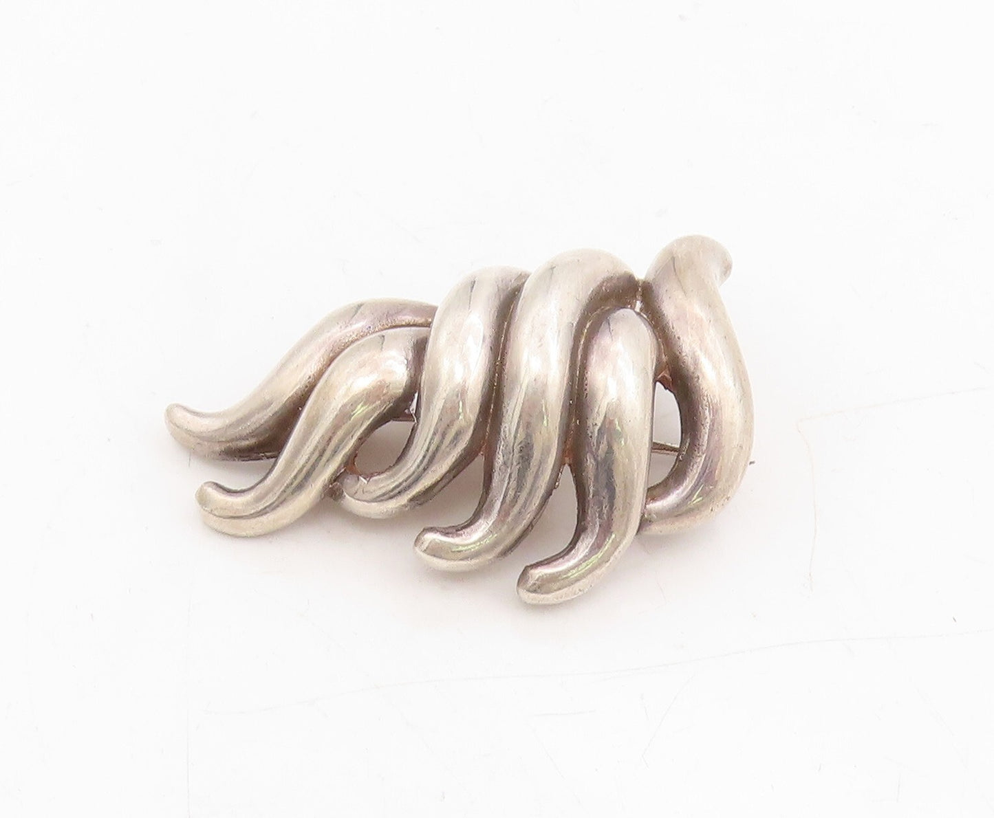 925 Sterling Silver Vintage Brooch Designer Dark Tone Cutout Swirls  BP11484