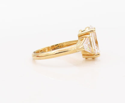 925 Sterling Silver Vintage Ring Gold Plated Oval & Triangle CZ  Sz 7  RG30772