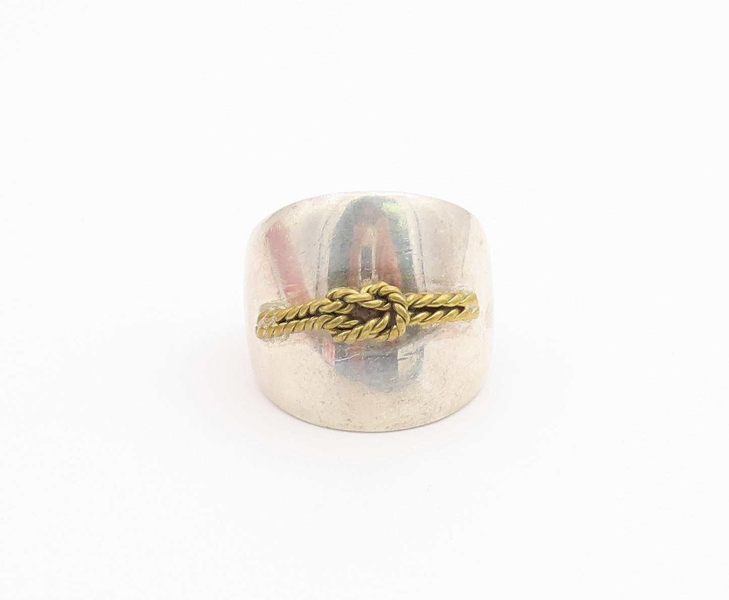 925 Sterling Silver Vintage Ring MEXICO Two Tone Double Rope Knot  Sz 8  RG36719