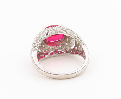 925 Sterling Silver Vintage Ring Oval Ruby & Topaz Statement Band  Sz 7  RG35866