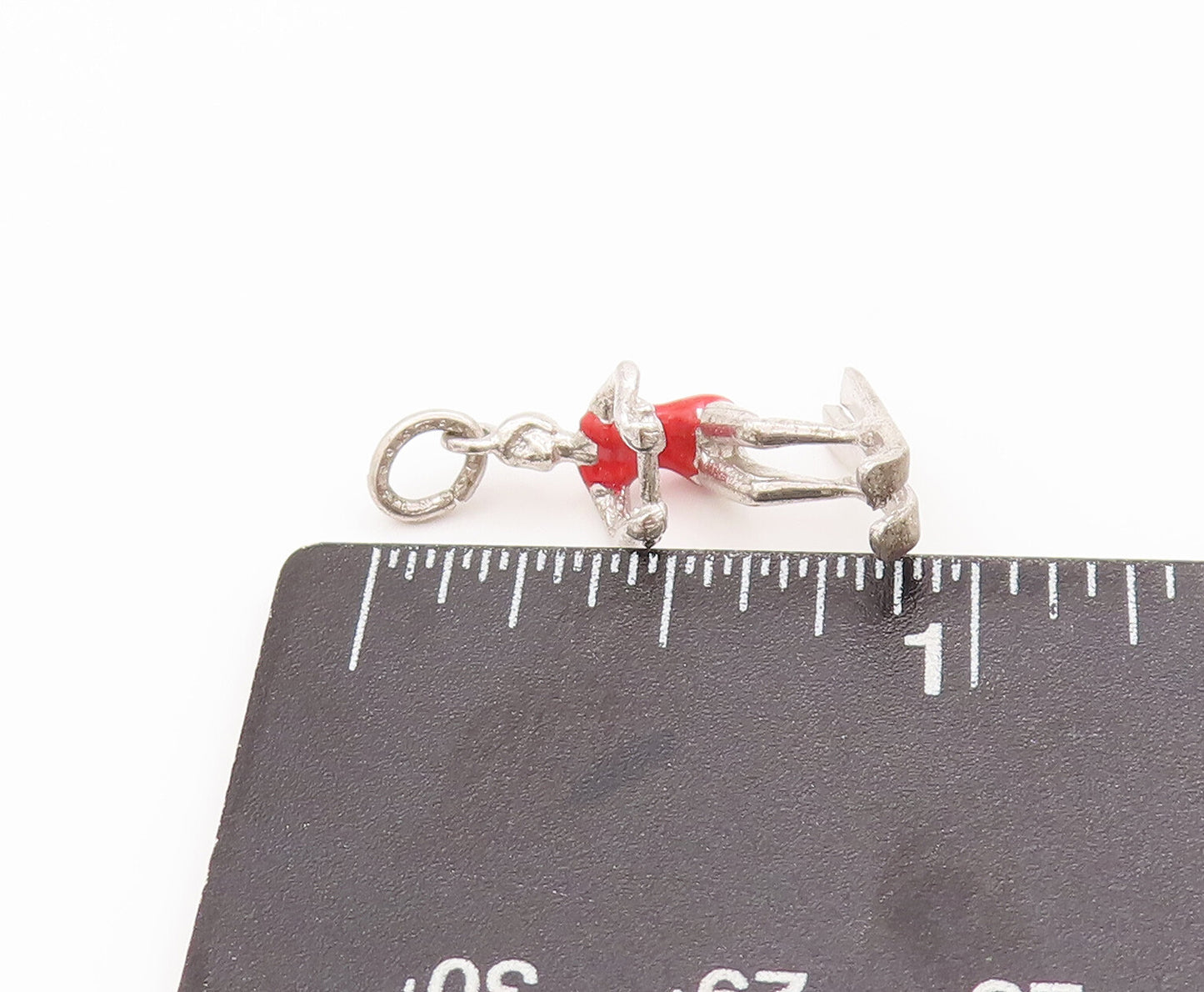 925 Sterling Silver Vintage Pendant Solid 3D Carved Enameled Skiing Girl PT23044