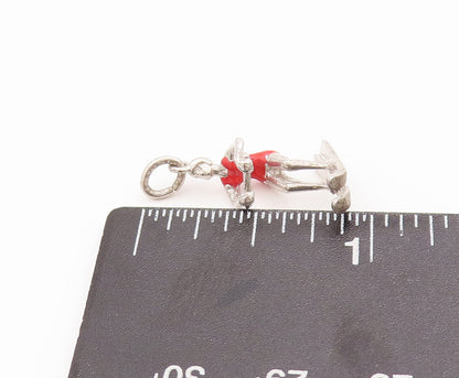 925 Sterling Silver Vintage Pendant Solid 3D Carved Enameled Skiing Girl PT23044