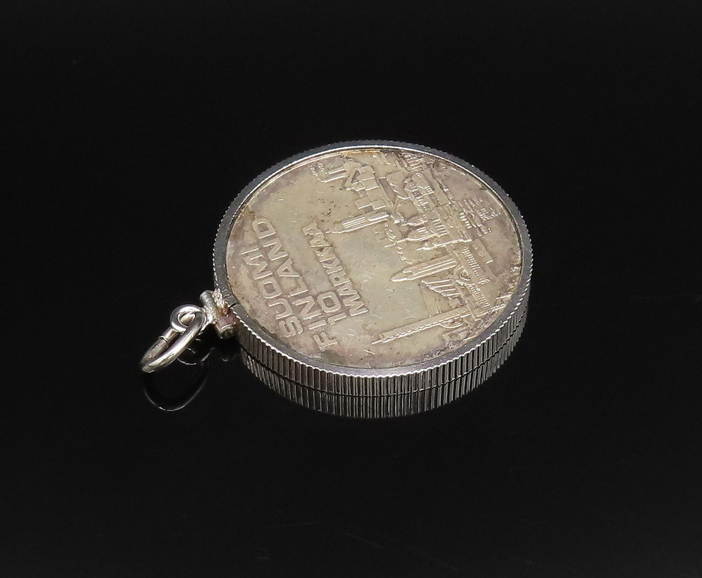 925 Sterling Silver  Vintage Double Sided Suomi Finland Coin Pendant  PT21653