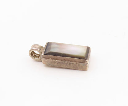 OTT 925 Sterling Silver Vintage Rectangle Mother Of Pearl Drop Pendant PT21252