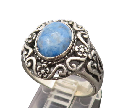 CAROLYN POLLACK 925 Silver  Vintage Floral & Swirl Sodalite Ring Sz 8  RG26402