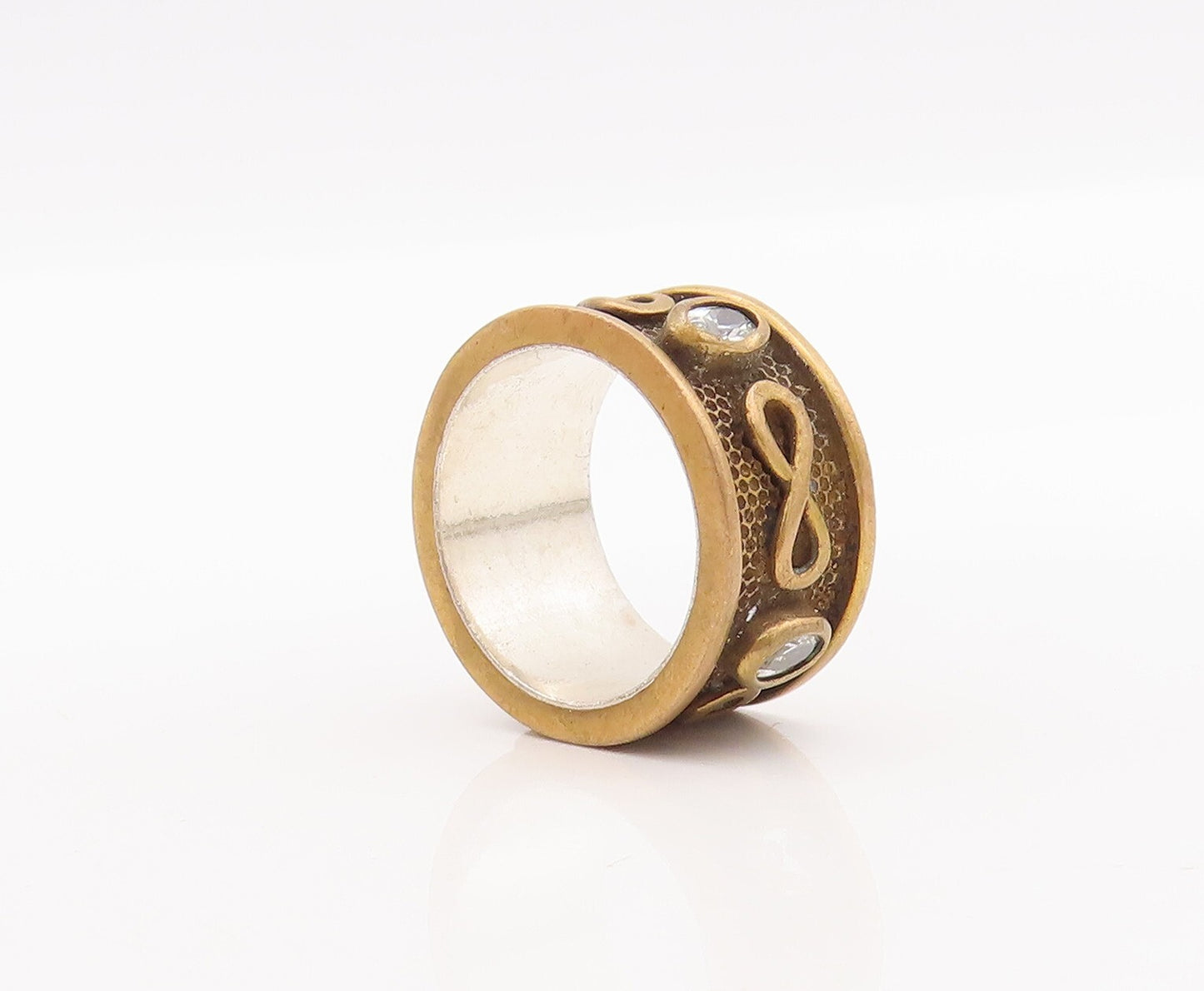 925 Sterling Silver Vintage Ring Gold Plated Infinity Carved CZ  Sz 7  RG29117