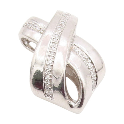925 Sterling Silver Vintage Pendant Genuine Diamonds Intertwined Charm  PT25857