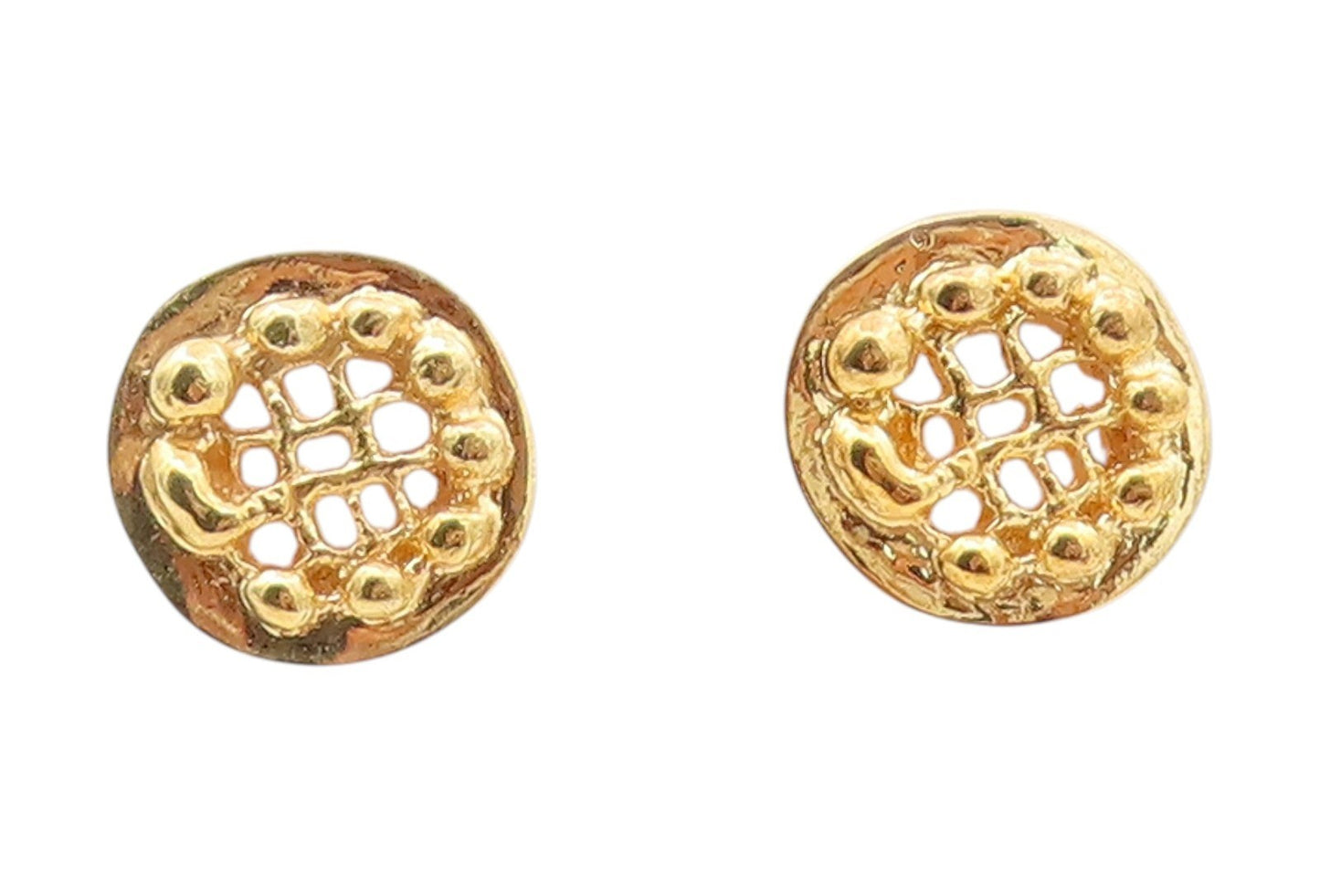 925 Sterling Silver Vintage Earrings Gold Plated Round Open Weave Button EG13883