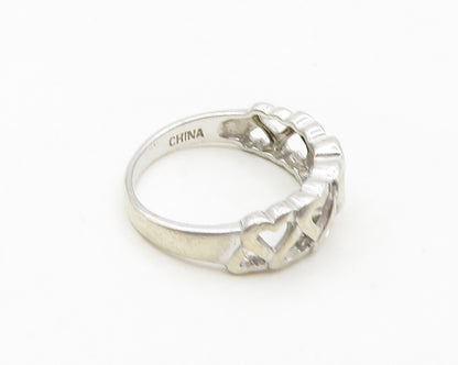 925 Sterling Silver  Vintage Up & Down Love Hearts Band Ring Sz 7  RG18786