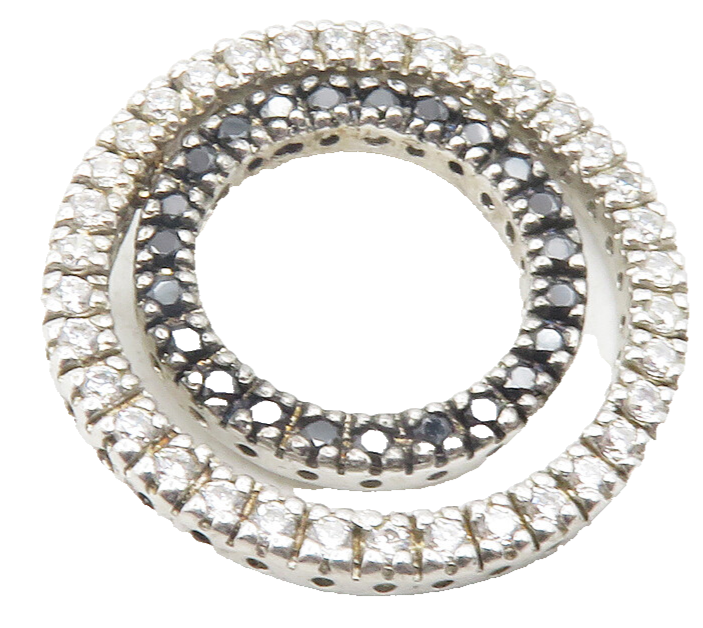 925 Sterling Silver  Cubic Zirconia & Hematite Open Circles Pendant  PT9677