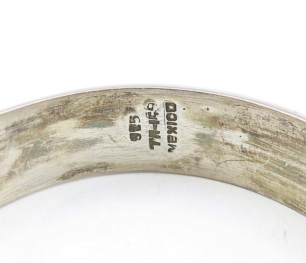 MEXICO 925 Sterling Silver  Vintage Patterned Hollow Dome Cuff Bracelet BT2664