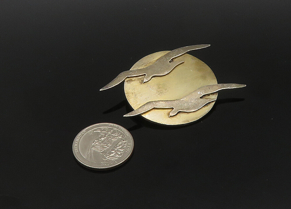 MEXICO 925 Sterling Silver  Vintage Modernist Birds & Sun Brooch Pin  BP8314