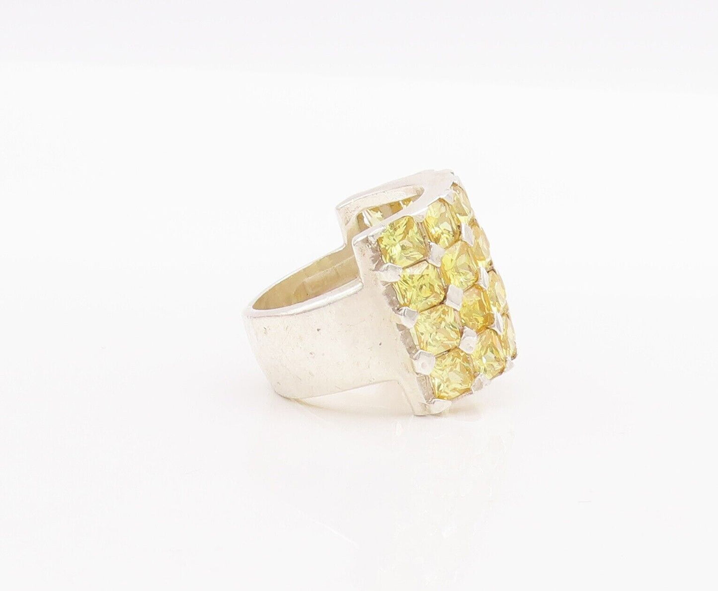 925 Sterling Silver Vintage Ring Broad Band Round Cut Citrine  Sz 8  RG28325