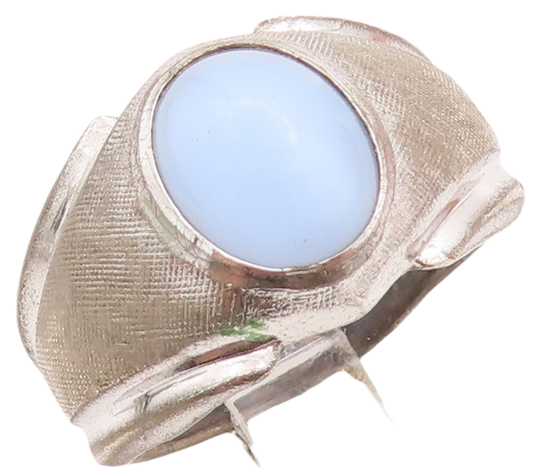 925 Sterling Silver Vintage Ring Minimalist Oval Inlay Blue Cat Eye Sz 8 RG28978