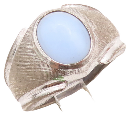 925 Sterling Silver Vintage Ring Minimalist Oval Inlay Blue Cat Eye Sz 8 RG28978
