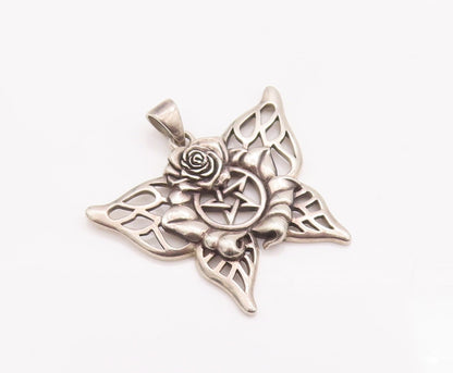 925 Sterling Silver Vintage Pendant PETER STONE Masonic Floral Carved  PT22955
