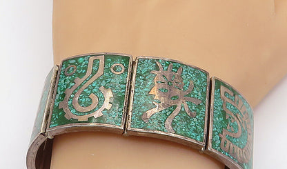 CFR MEXICO 925 Silver Vintage Inlaid Gemstone Traditional Chain Bracelet  BT3190