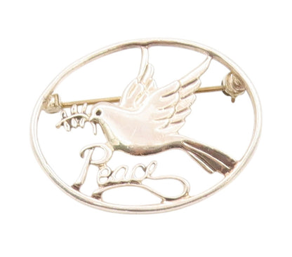 925 Sterling Silver Vintage Brooch Cutout Dove Of Peace  BP11648