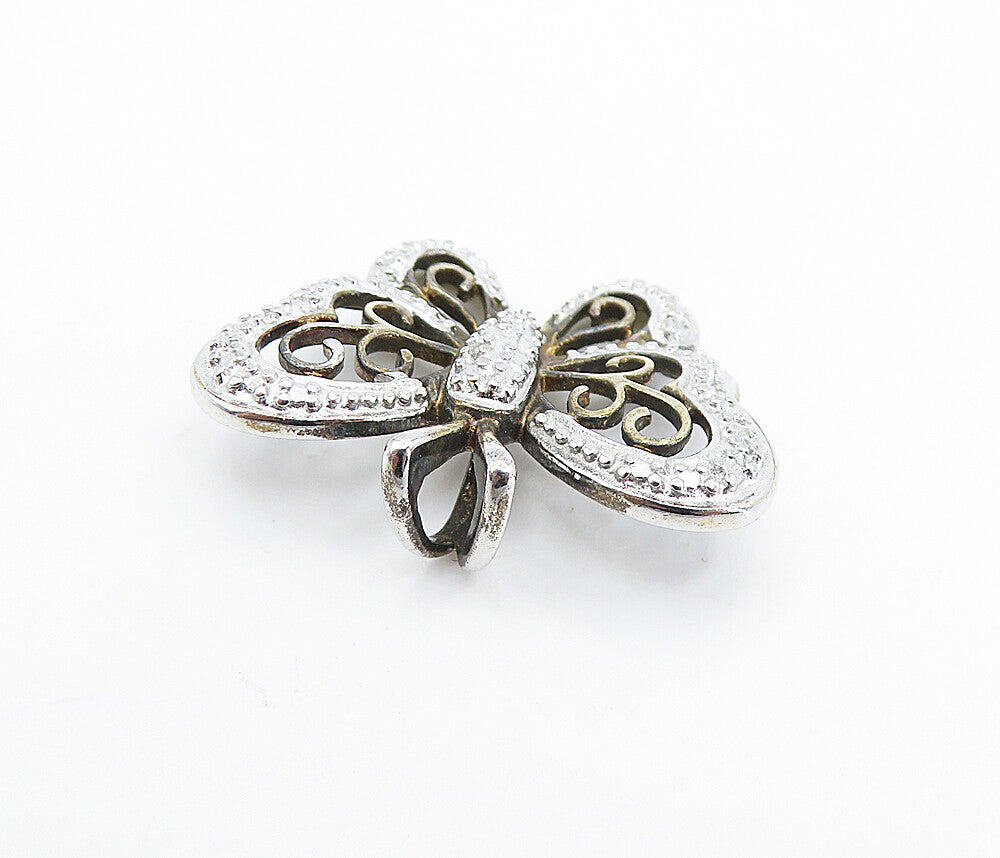 ROSS SIMON 925 Silver Vintage Genuine Diamond 2 Tone Butterfly Pendant PT4354