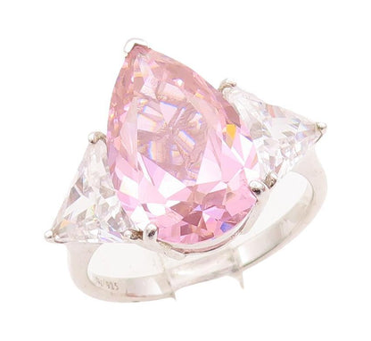 925 Sterling Silver Vintage Ring Oval Pink & Triangle White CZ  Sz 10  RG28635