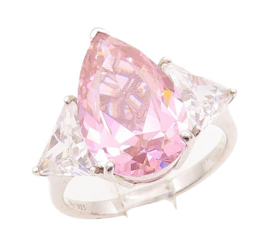 925 Sterling Silver Vintage Ring Oval Pink & Triangle White CZ  Sz 10  RG28635