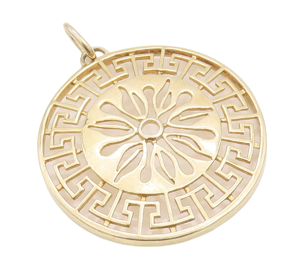 925 Sterling Silver Vintage Pendant Gold Plated Cutout Maze Key Sun  PT23514
