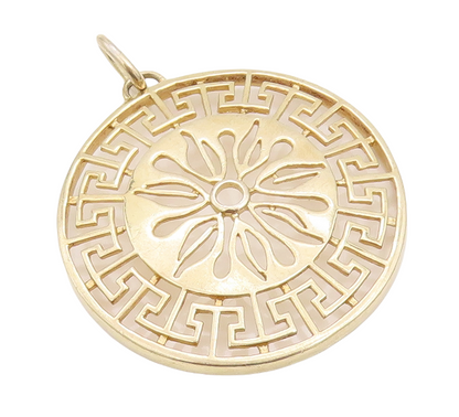 925 Sterling Silver Vintage Pendant Gold Plated Cutout Maze Key Sun  PT23514