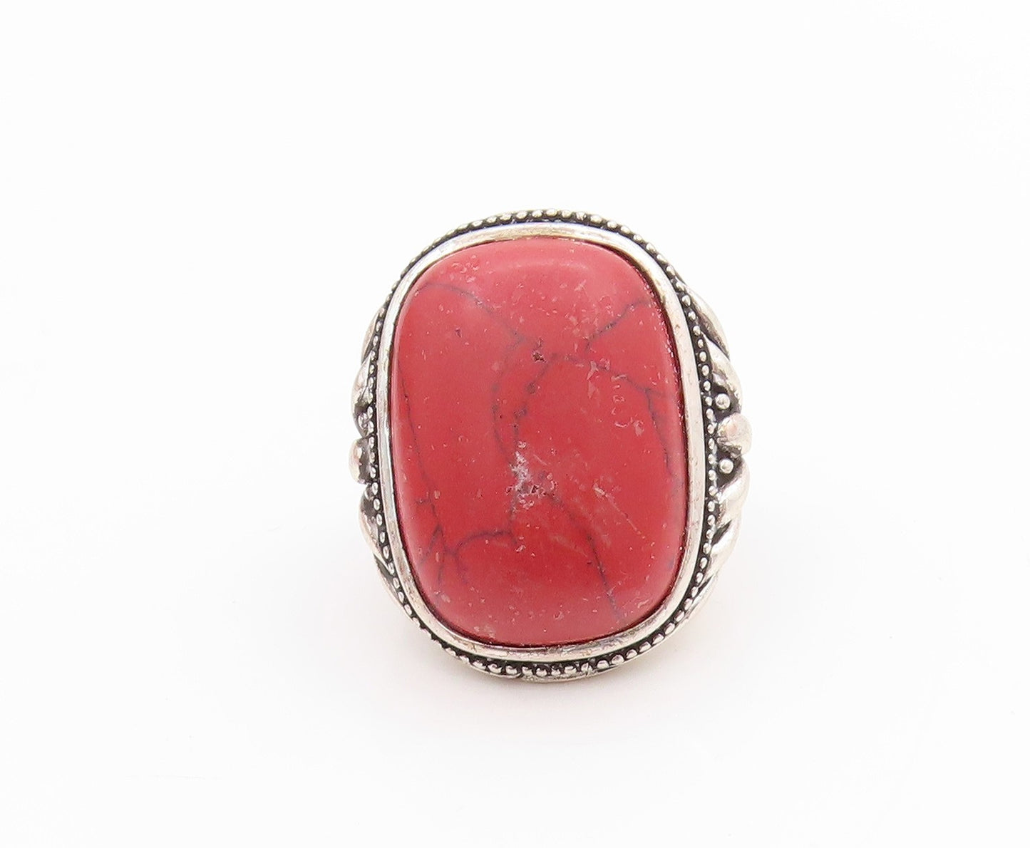925 Sterling Silver Vintage Ring Cabochon Gemstone Etched Design  Sz 6  RG33439