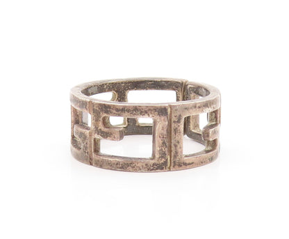 925 Sterling Silver Vintage Ring MEXICO Dark Tone Cutout Maze Key Sz 10  RG31808