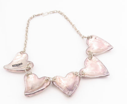 925 Sterling Silver Vintage Necklace BAT AMI Chunky Love Heart Choker  NE4764