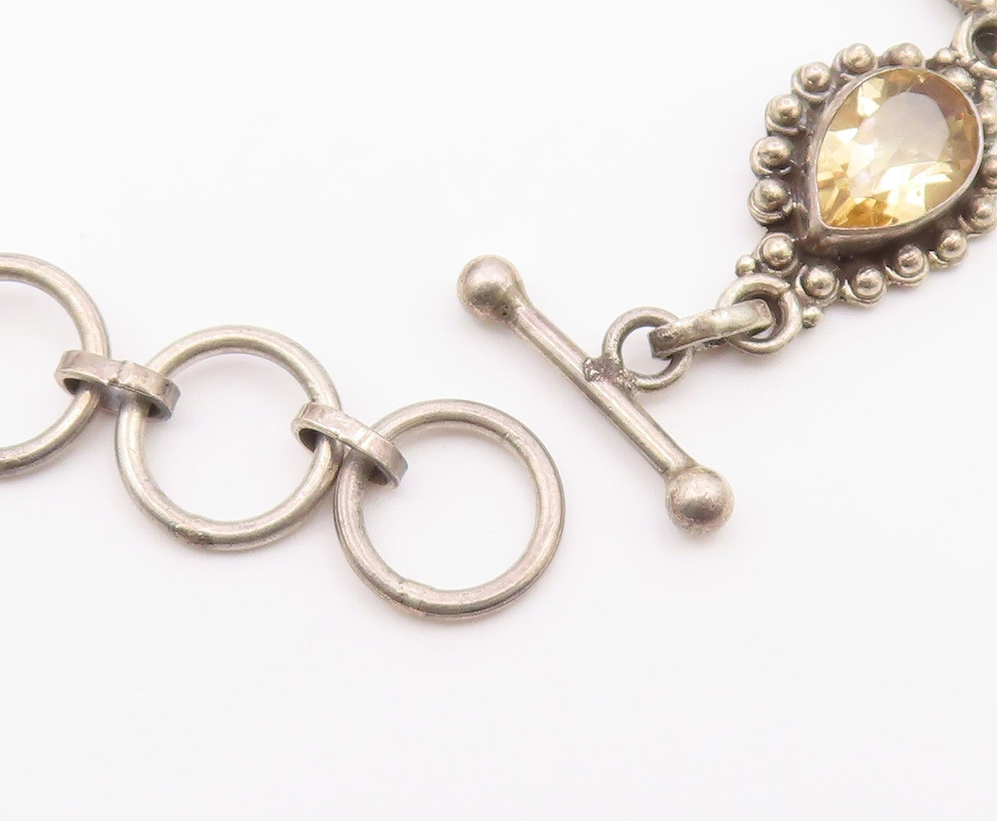 925 Sterling Silver  Vintage Citrine & White Agate Chain Bracelet  BT3606