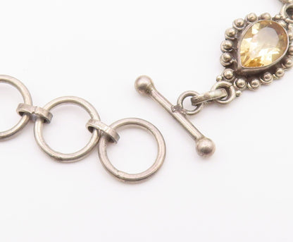925 Sterling Silver  Vintage Citrine & White Agate Chain Bracelet  BT3606