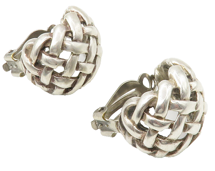 925 Sterling Silver  Vintage Weaved Design Non Pierce Drop Earrings  EG7330