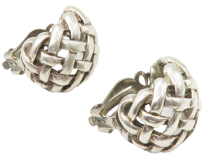 925 Sterling Silver  Vintage Weaved Design Non Pierce Drop Earrings  EG7330
