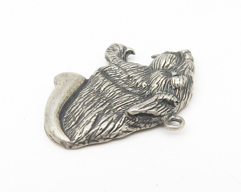 925 Sterling Silver  Vintage Dark Tone Wild Cat Open Mouth Pendant  PT9121