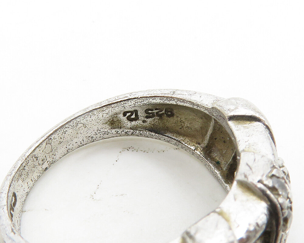 925 Sterling Silver  Vintage Topaz Woven Design Shiny Band Ring Sz 6  RG19022