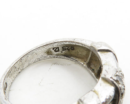 925 Sterling Silver  Vintage Topaz Woven Design Shiny Band Ring Sz 6  RG19022