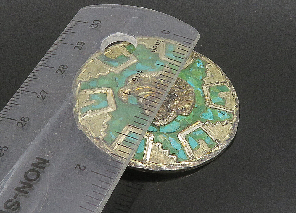 MEXICO 925 Sterling Silver  Vintage Turquoise Warrior Head Brooch Pin  BP9049
