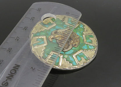 MEXICO 925 Sterling Silver  Vintage Turquoise Warrior Head Brooch Pin  BP9049
