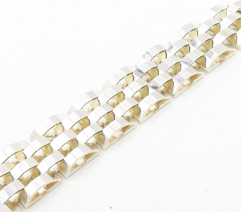 925 Sterling Silver Shiny Brick Layered Hinge Link Chain Bracelet  BT6187