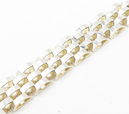 925 Sterling Silver Shiny Brick Layered Hinge Link Chain Bracelet  BT6187
