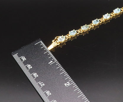 925 Sterling Silver Vintage Gold Plated Oval Blue Topaz Tennis Bracelet BT9769